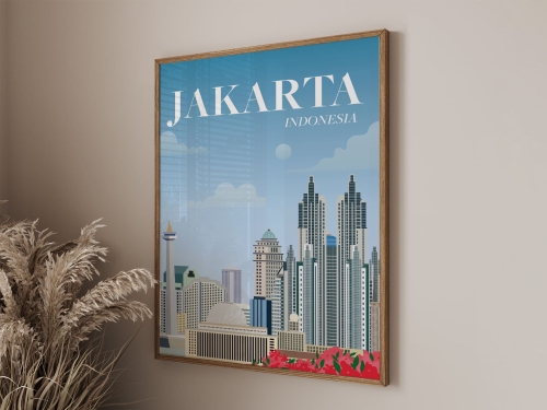 Plakat podróżniczy Jakarta, Indonesia, Dżakarta, Indonezja