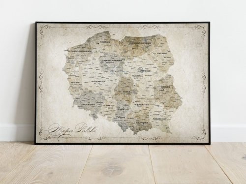 Plakat Mapa Polski w stylu vintage