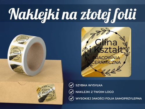 Naklejki z Twoim Logo na Złotej Folii Lustrzanej, Złota Folia, 5x5cm