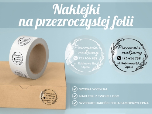 Naklejki z Twoim logo, grafiką lub tekstem- Okrągłe, Nadruk czarny lub biały