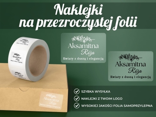 Naklejki z Twoim logo, grafiką lub tekstem- Prostokątne. Nadruk czarny lub biały