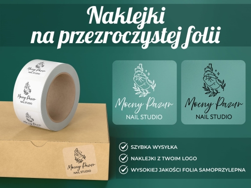 Naklejki z Twoim logo, grafiką lub tekstem- Kwadratowe. Nadruk czarny lub biały