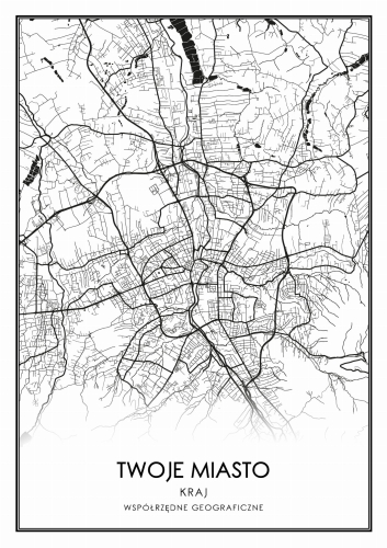 Plakat Mapa Czarno Biała Twoje Miasto