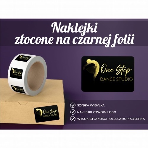 Złocone Naklejki z Twoim logo na Czarnej Folii Samoprzylepnej- Prostokątne