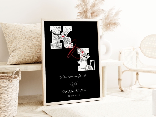 Personalizowany Plakat Mapa, Plakat do Sypialni, 2 Lokalizacje