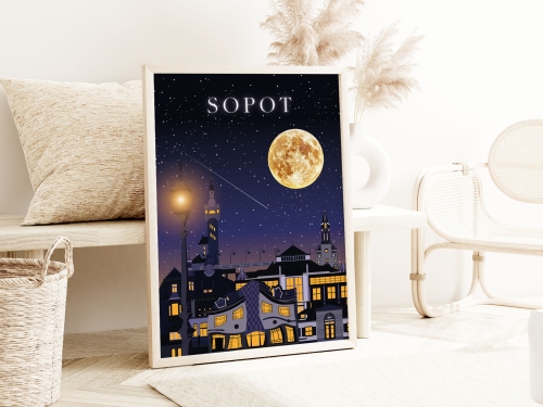 Plakat do salonu Skylines Sopot w Nocnym Stylu
