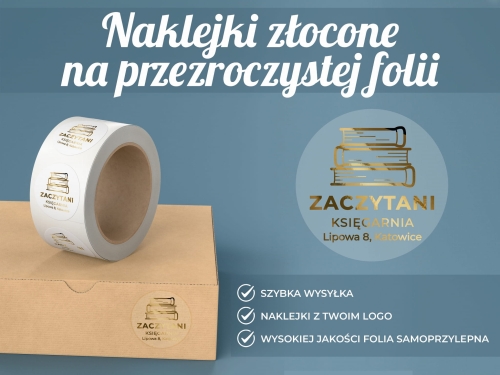 Złocone Naklejki z Twoim logo, grafiką lub tekstem- Okrągłe