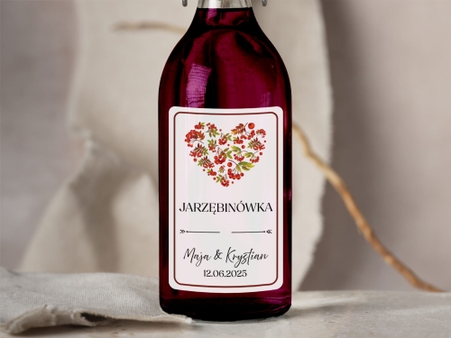 Naklejki na alkohol weselny- Jarzębinówka, Etykieta na Nalewkę