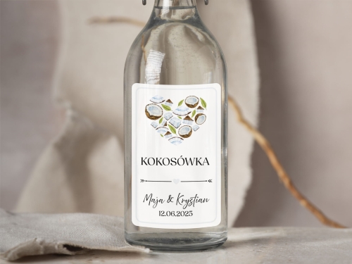 Naklejki na alkohol weselny- Kokosówka, Etykieta na Nalewkę