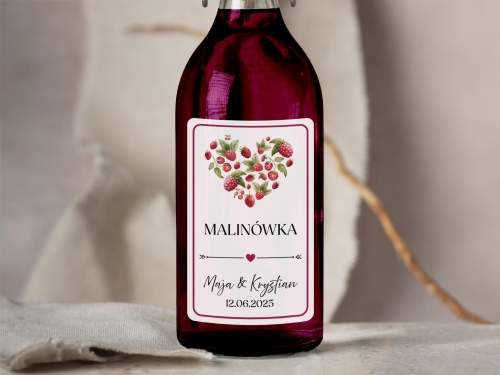 Naklejki na alkohol weselny- Malinówka, Etykieta na Nalewkę