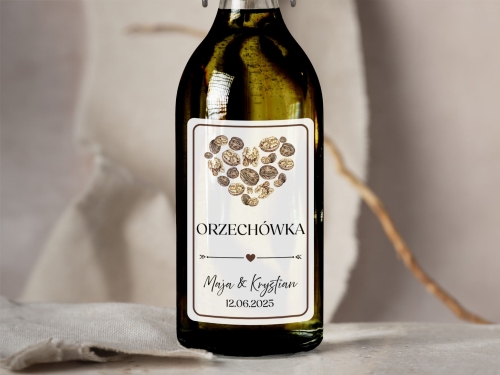 Naklejki na alkohol weselny- Orzechówka, Etykieta na Nalewkę
