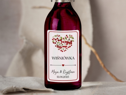 Naklejki na alkohol weselny- Wiśniówka, Etykieta na Nalewkę