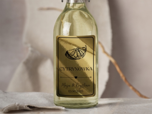 Złota Folia Naklejki na alkohol weselny- Cytrynówka, Etykieta na Nalewkę 