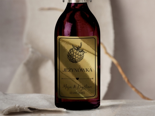 Złota Folia Naklejki na alkohol weselny- Jeżynówka, Etykieta na Nalewkę 