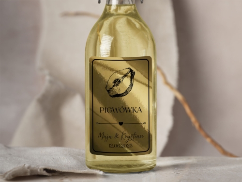 Złota Folia Naklejki na alkohol weselny- Pigwówka, Etykieta na Nalewkę