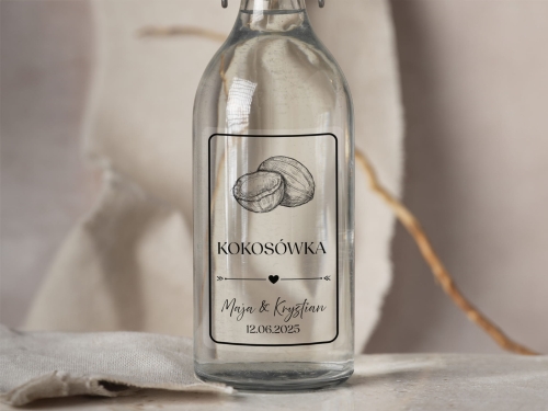 Naklejki na alkohol weselny- Kokosówka, Etykieta na Nalewkę