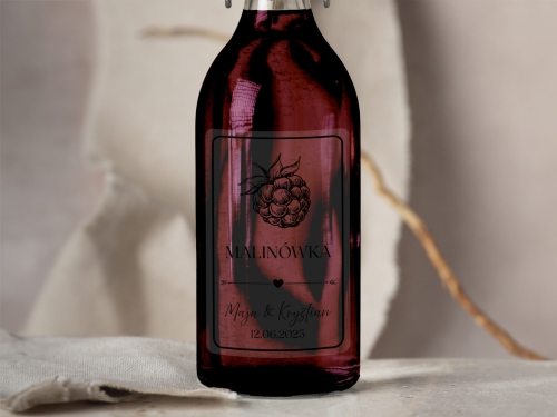 Naklejki na alkohol weselny- Malinówka, Etykieta na Nalewkę