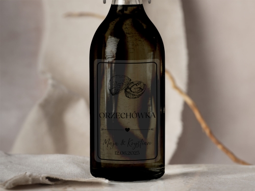 Naklejki na alkohol weselny- Orzechówka, Etykieta na Nalewkę