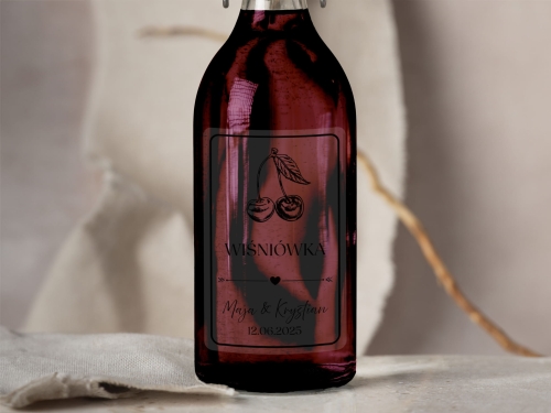 Naklejki na alkohol weselny- Wiśniówka, Etykieta na Nalewkę