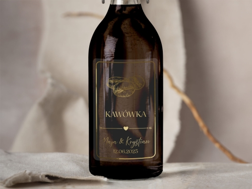 Złocone naklejki na alkohol weselny- Kawówka, Złocone Etykiety na Alkohol