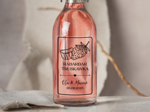 Naklejki na alkohol weselny- Rabarbar Truskawka, Etykieta na Nalewkę