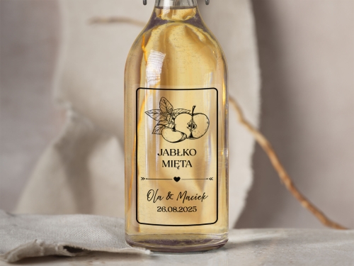 Naklejki na alkohol weselny- Jabłko Mięta, Etykieta na Nalewkę