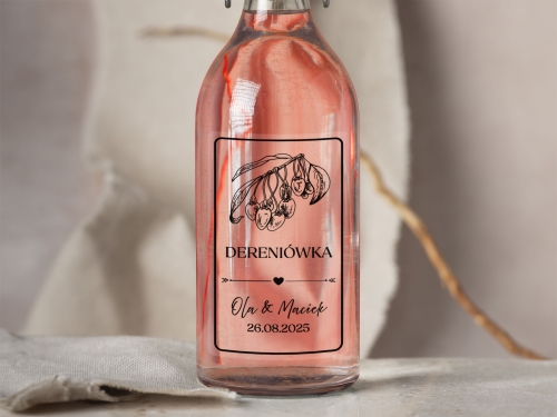 Naklejki na alkohol weselny- Dereniówka, Etykieta na Nalewkę