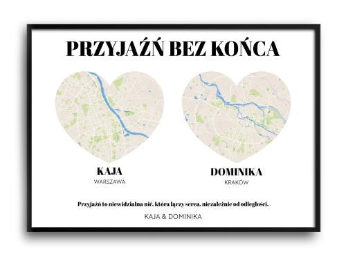 Plakat personalizowany z mapami- dwa serca
