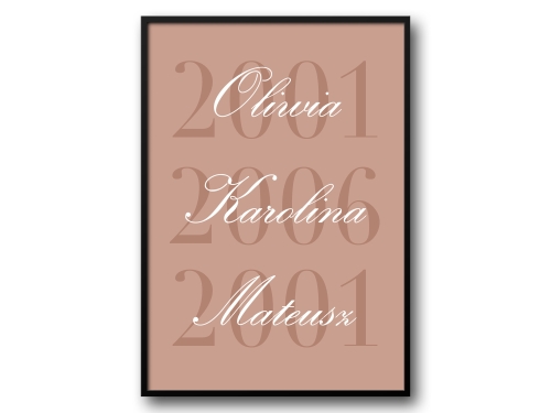 Personalizowany plakat z imionami dzieci i latami urodzenia