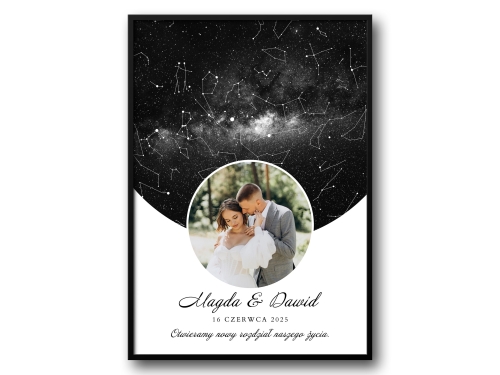 Personalizowany plakat z mapą nieba i fotografią pary