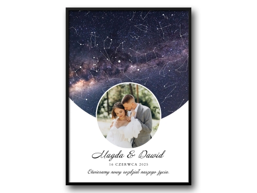 Plakat z mapą gwiazd i zdjęciem – nowoczesny design