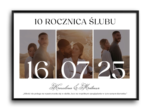 Plakat personalizowany z datą i trzema zdjęciami – nasza historia w kadrach
