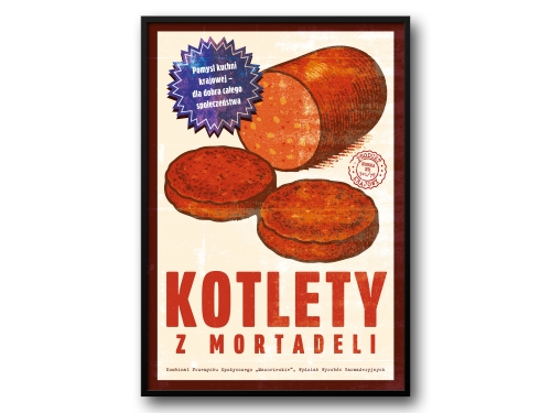 Kotlety z Mortadeli – Plakat PRL / Retro Ilustracja Kultowego Dania Domowego