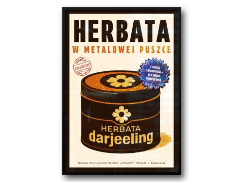 Herbata w Metalowej Puszce – Plakat PRL / Retro Ilustracja Kultowej Herbaty