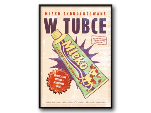 Mleko Skondensowane w Tubce – Plakat PRL / Retro Ilustracja Kultowego Słodkiego Przysmaku