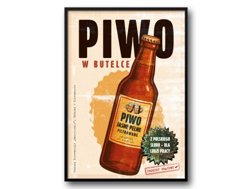 Piwo w Butelce – Plakat PRL / Retro Ilustracja Kultowego Polskiego Piwa