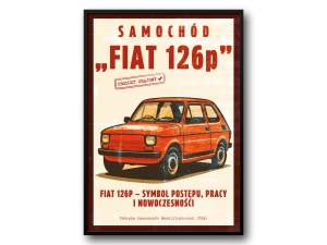Samochód „Fiat 126p” – Plakat PRL / Retro Ilustracja Kultowego Malucha
