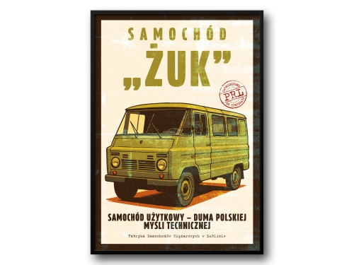 Samochód „Żuk” – Plakat PRL / Retro Ilustracja Kultowego Samochodu Użytkowego