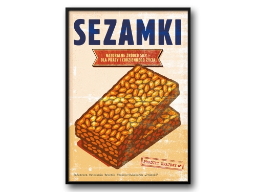 Sezamki – Plakat PRL / Retro Ilustracja Kultowej Słodyczy