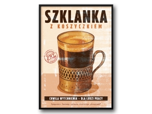 Szklanka z Koszyczkiem – Plakat PRL / Retro Ilustracja Kultowego Zestawu Stołowego