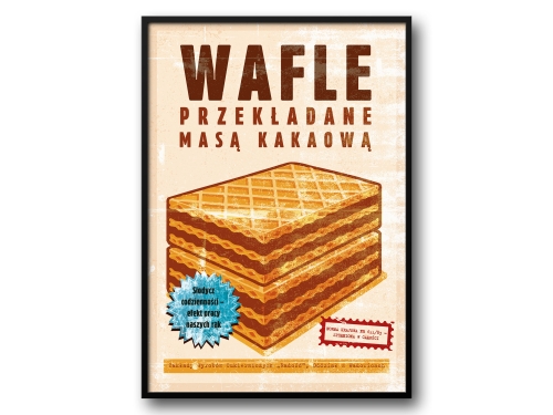 Wafle Przekładane Masą Kakaową – Plakat PRL / Retro Ilustracja Kultowego Przysmaku