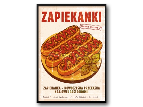 Zapiekanki – Plakat PRL / Retro Ilustracja Kultowej Polskiej Przekąski