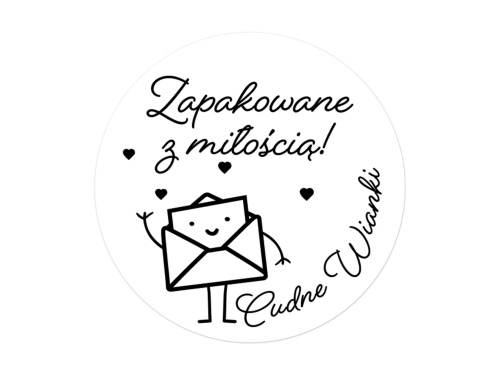 Zestaw Naklejek "Zapakowane z Miłością" - Motyw Uśmiechniętej Koperty, na białej lub przezroczystej folii