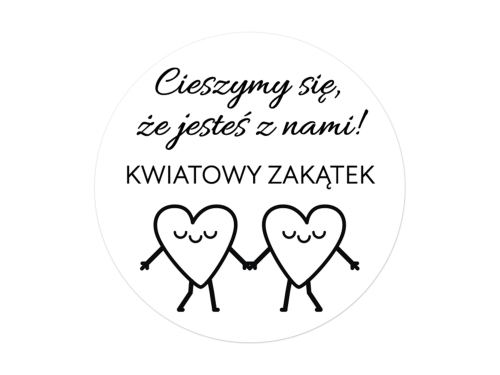 Naklejki Do Paczek "Cieszymy się, że jesteś z nami!", na białej lub przezroczystej folii
