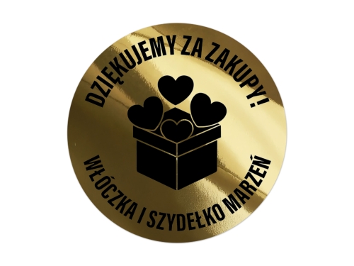 Okrągłe Naklejki Firmowe z Podziękowaniem "Dziękujemy za Zakupy!" na złotej folii