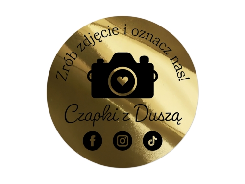 Naklejki Marketingowe Social Media "Zrób Zdjęcie i Oznacz Nas!" na złotej folii