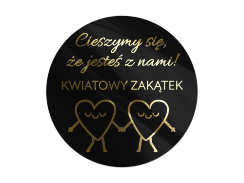 Naklejki Do Paczek "Cieszymy się, że jesteś z nami!" na czarnej folii