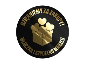 Okrągłe Naklejki Firmowe z Podziękowaniem "Dziękujemy za Zakupy!" złocone na czarnej folii