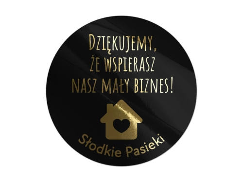 Personalizowane Naklejki E-commerce "Wspierasz Nasz Mały Biznes" złocone na czarnej folii