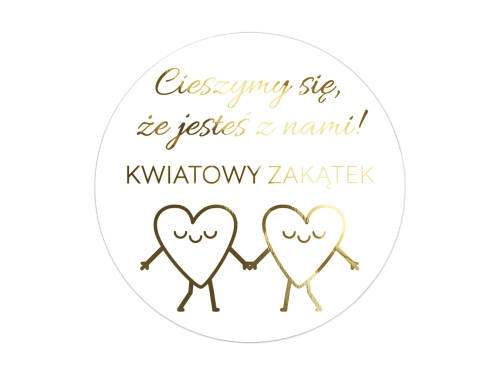 Naklejki Do Paczek "Cieszymy się, że jesteś z nami!" złocone naklejki